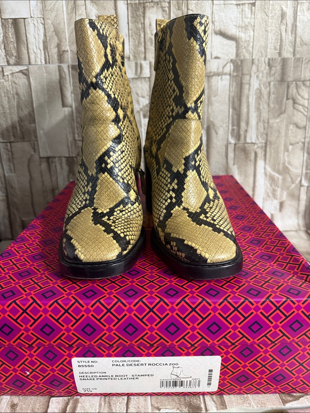 Tory Burch Yellow & Black Snake-Print Ankle Boots